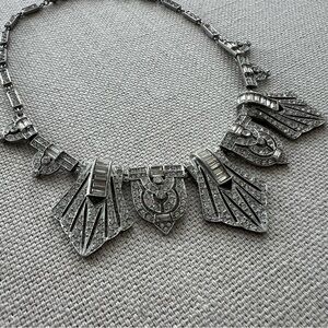 BEN-AMUN • Vintage Crystal Art Deco Triangle Pendant Necklace